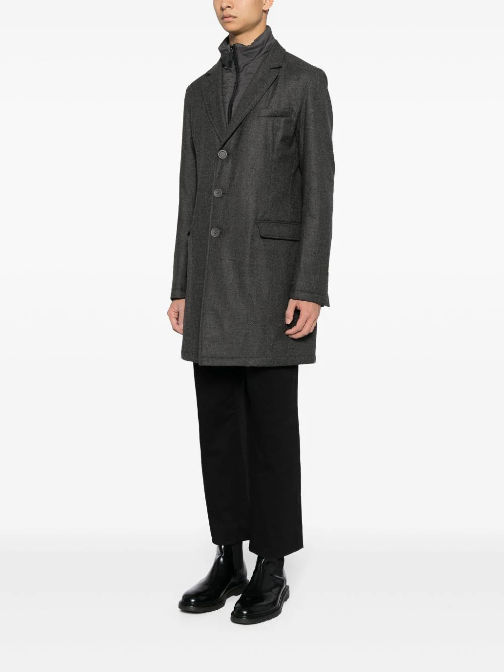 Shop Herno Hybrid High-neck Single-breasted Coat