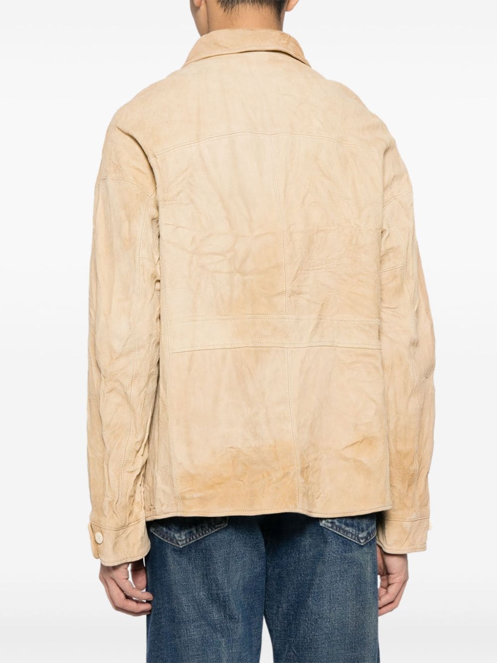 Shop Visvim Crinkle-finish Leather Jacket