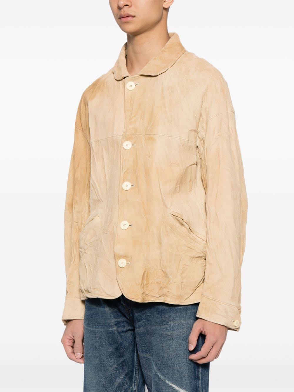 Shop Visvim Crinkle-finish Leather Jacket