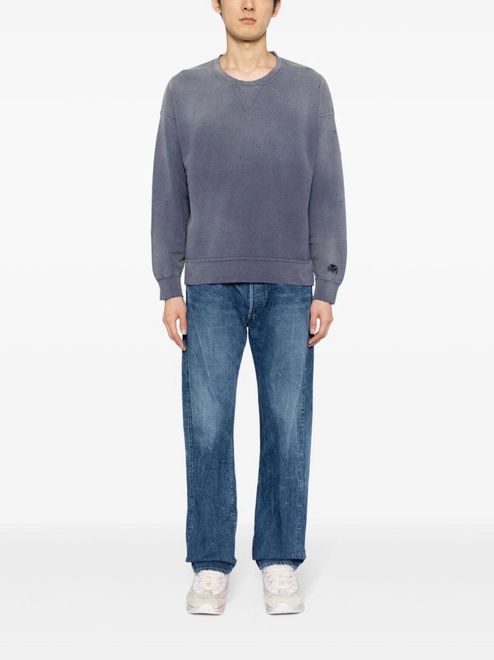 Shop Visvim Distressed-effect Cotton Sweatshirt