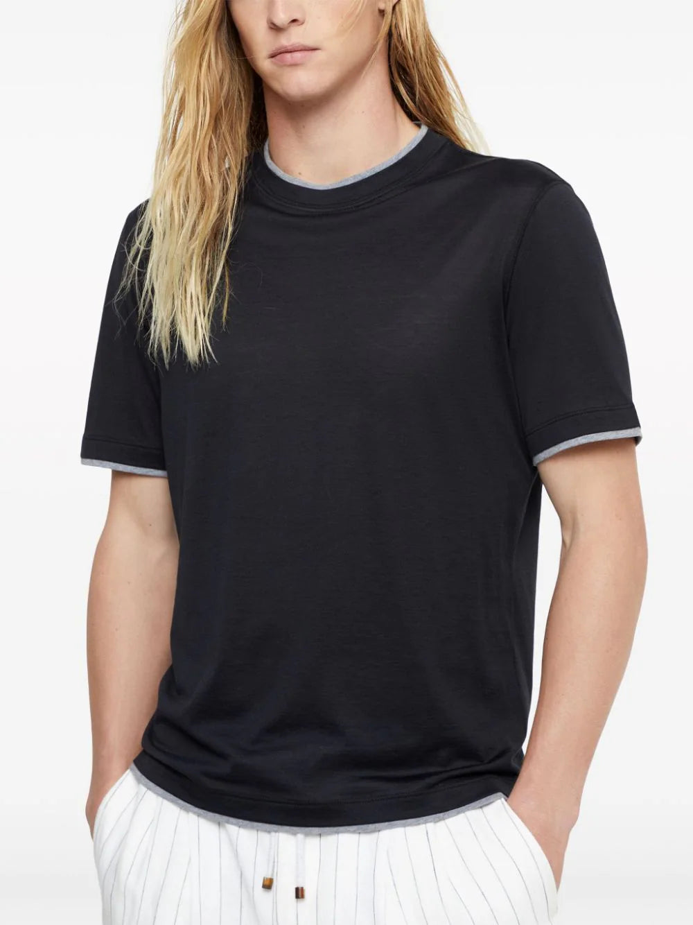 Shop Brunello Cucinelli Layered-effect Silk-cotton T-shirt