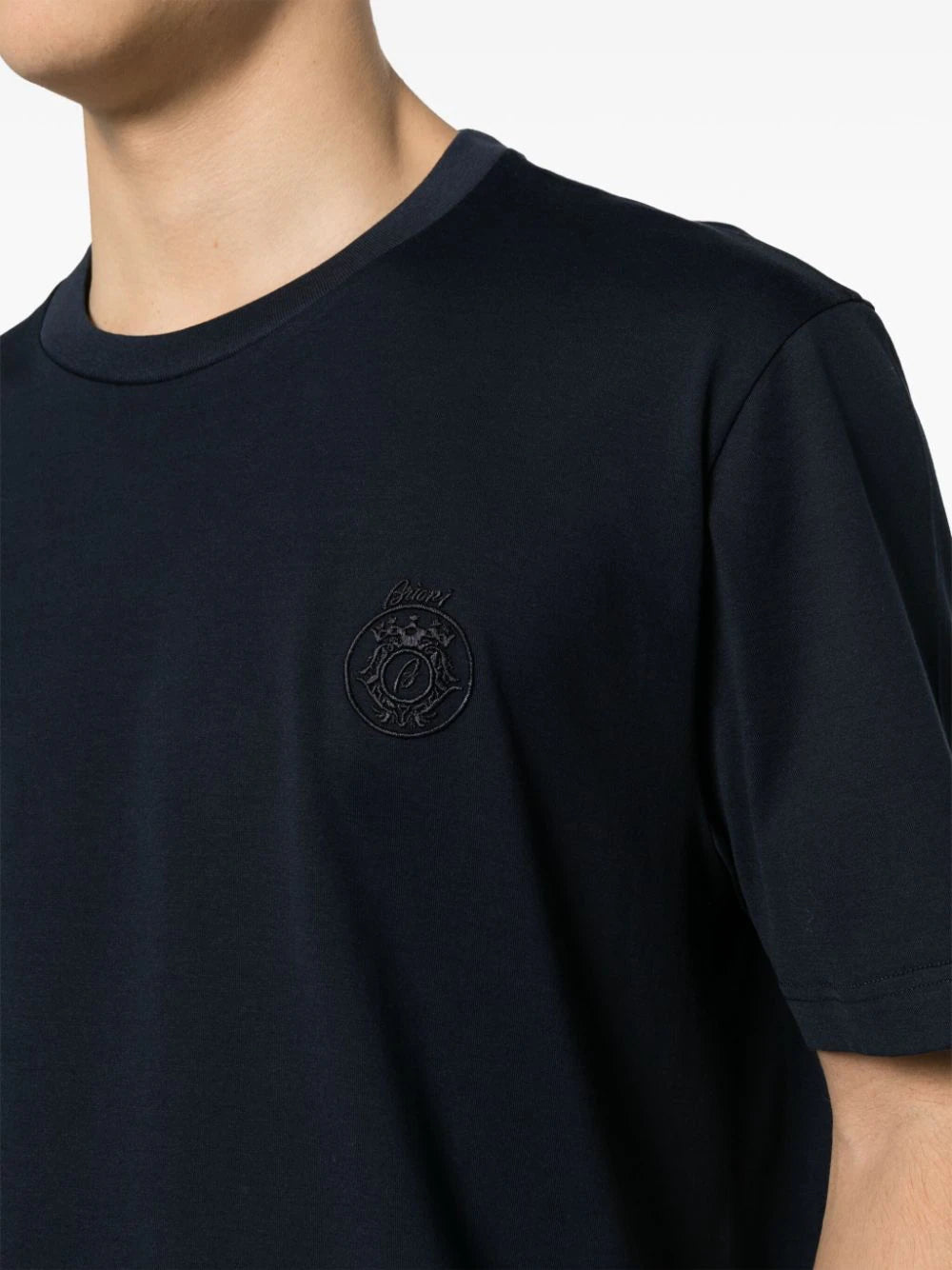 Shop Brioni Embroidered-logo Cotton T-shirt