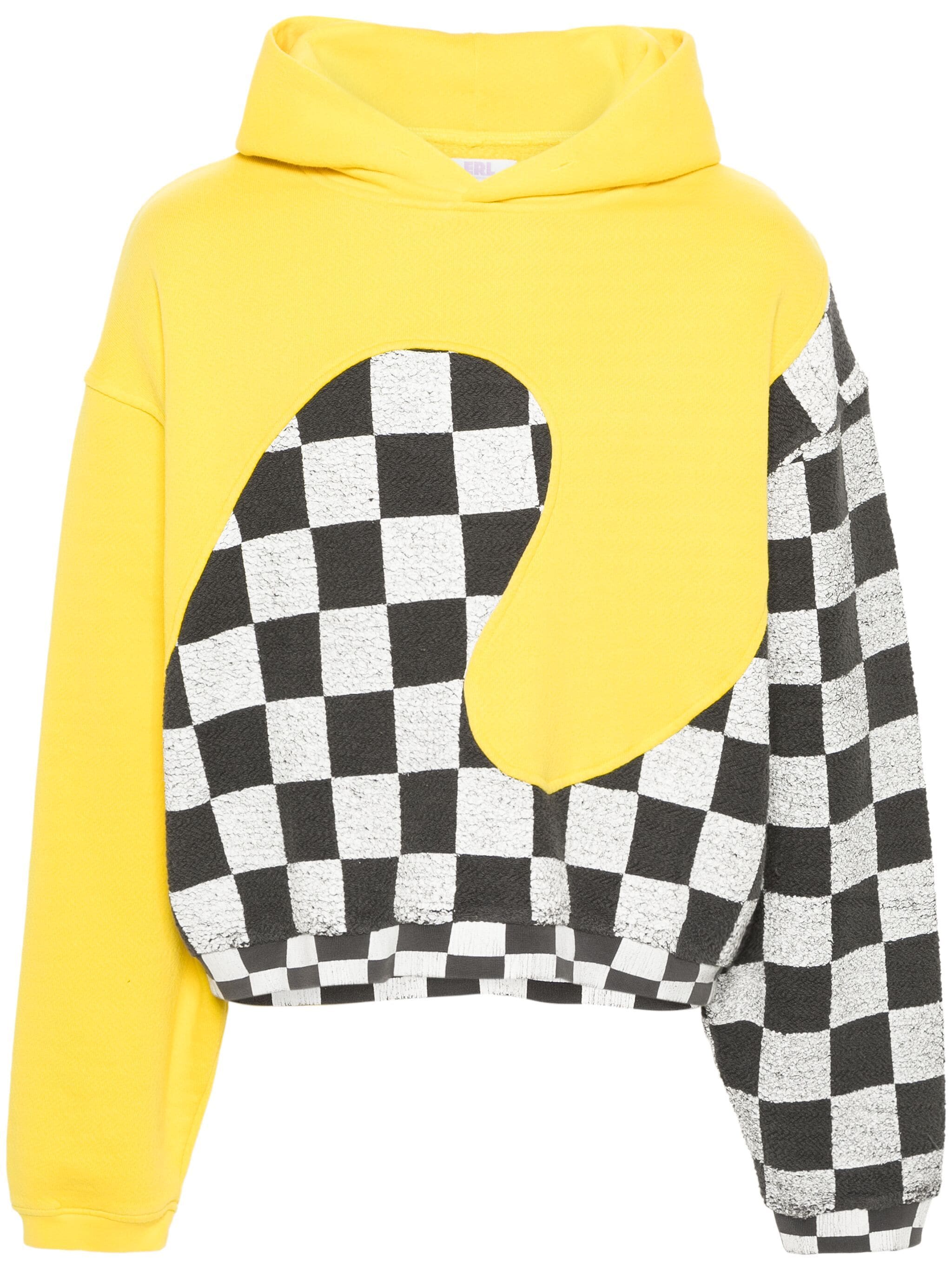 Shop Erl Check-pattern Panelled Cotton Hoodie