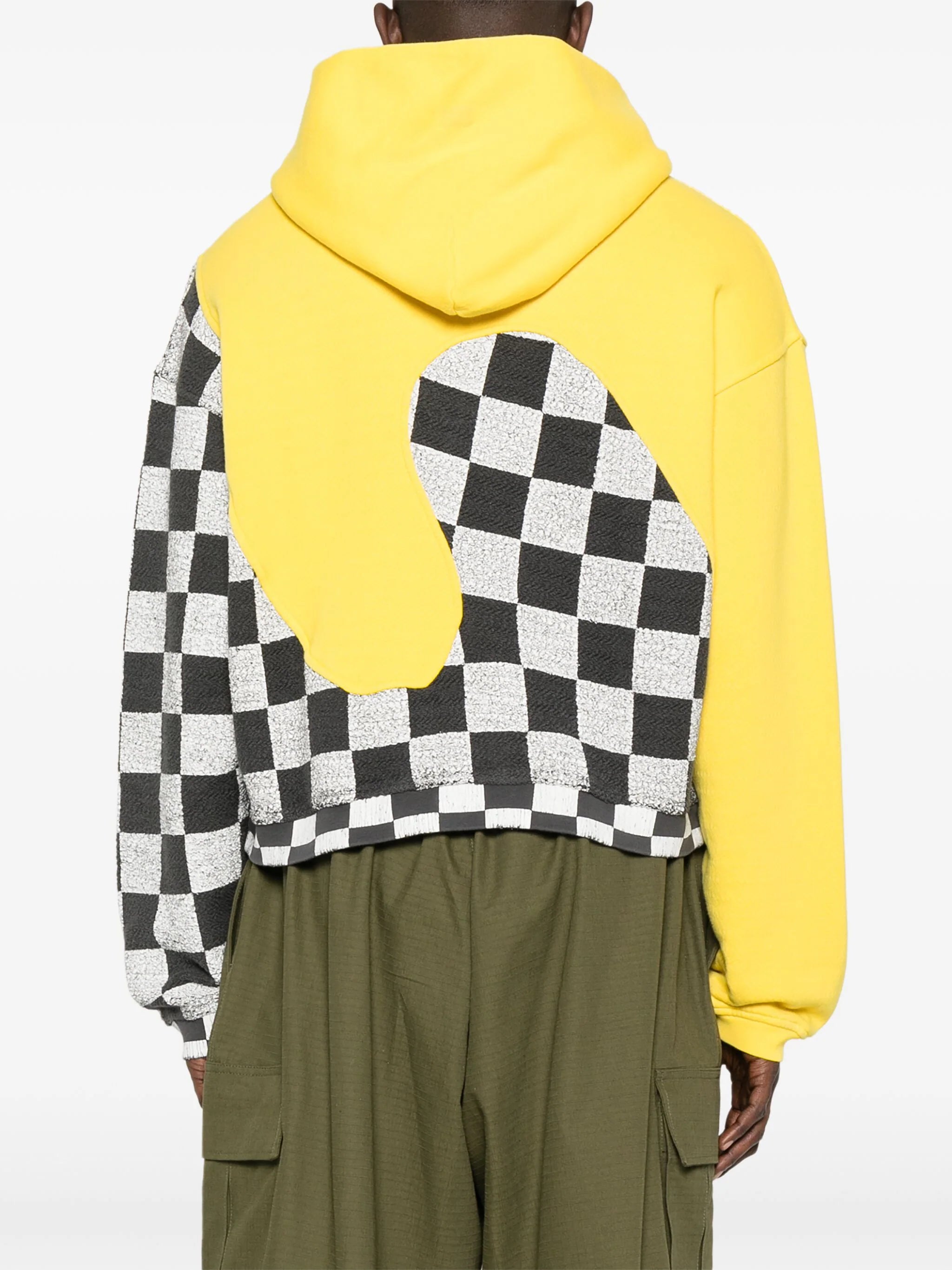 Shop Erl Check-pattern Panelled Cotton Hoodie