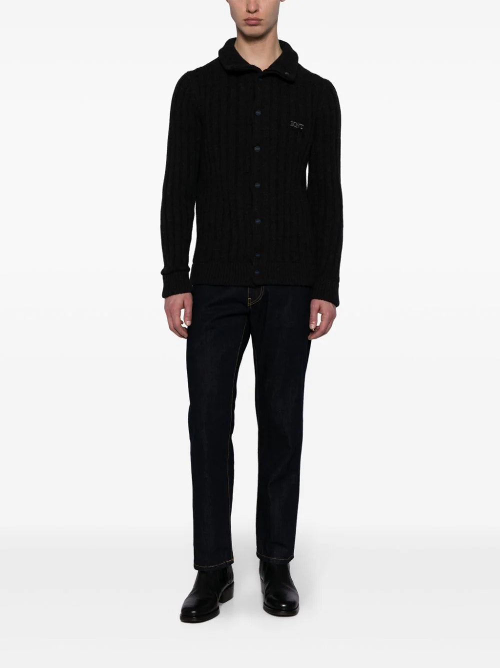 Shop Kiton Logo-embroidered Wool Cardigan