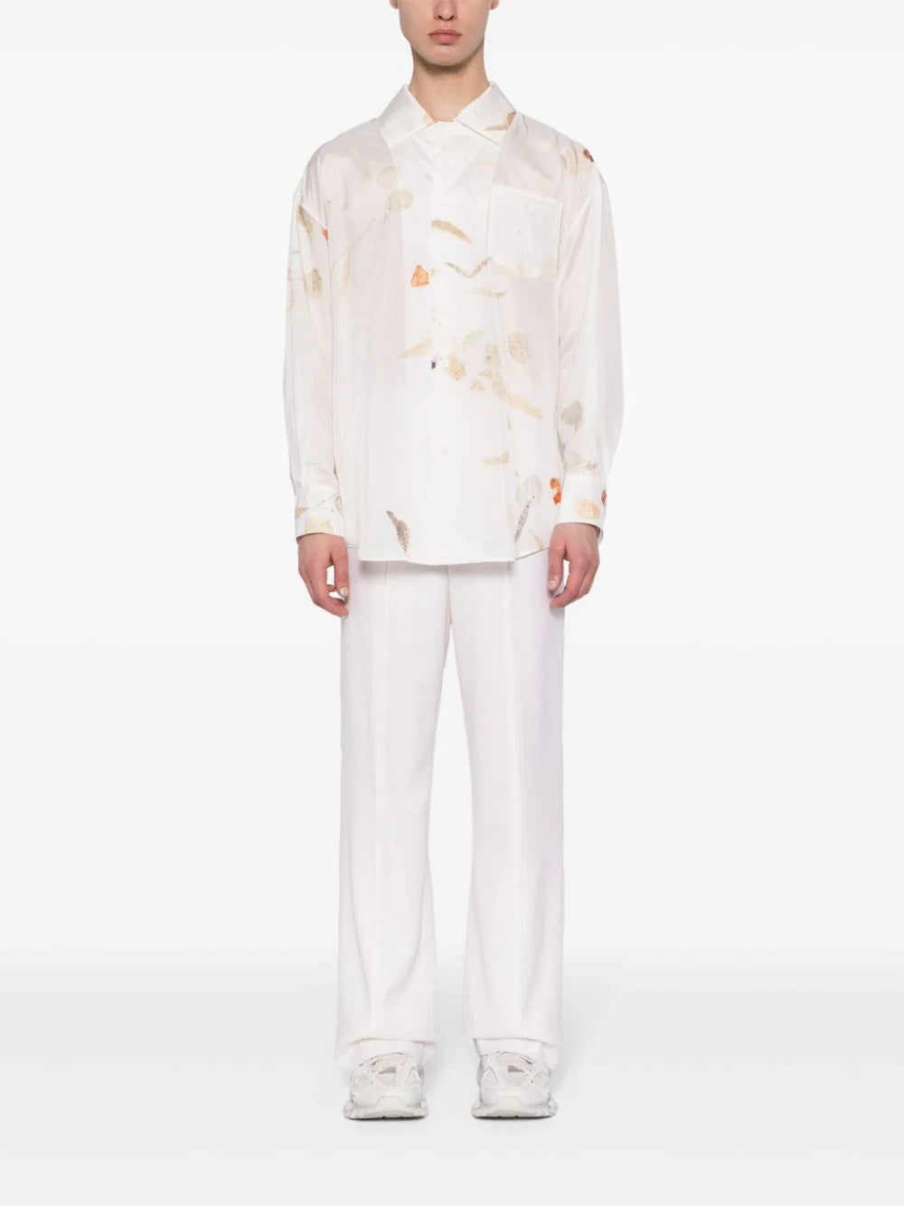 Shop Feng Chen Wang Leaf-print Silk Shirt