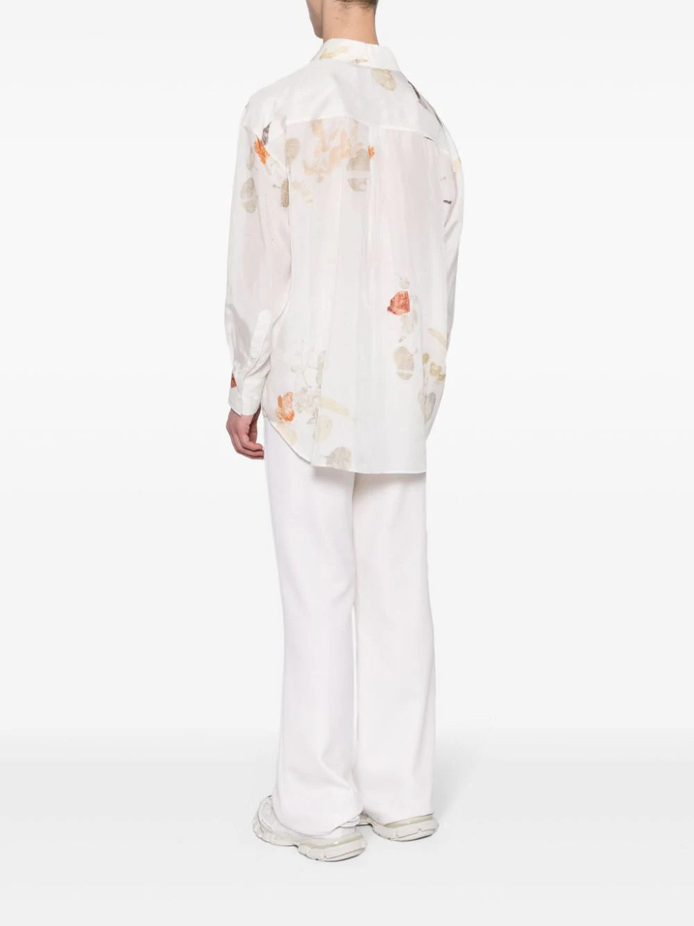 Shop Feng Chen Wang Leaf-print Silk Shirt