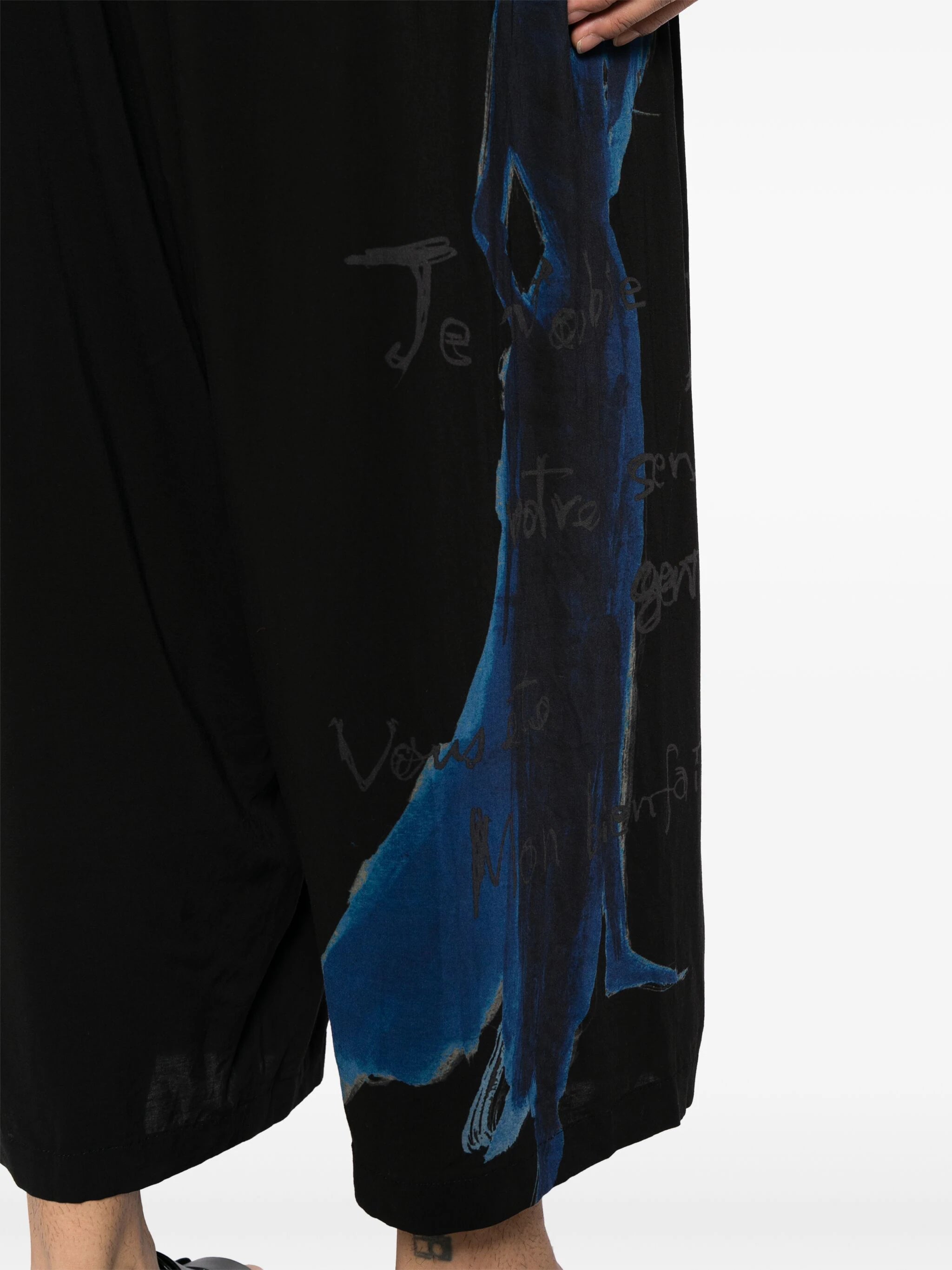 Shop Yohji Yamamoto Graphic-print Cropped Velvet Trousers