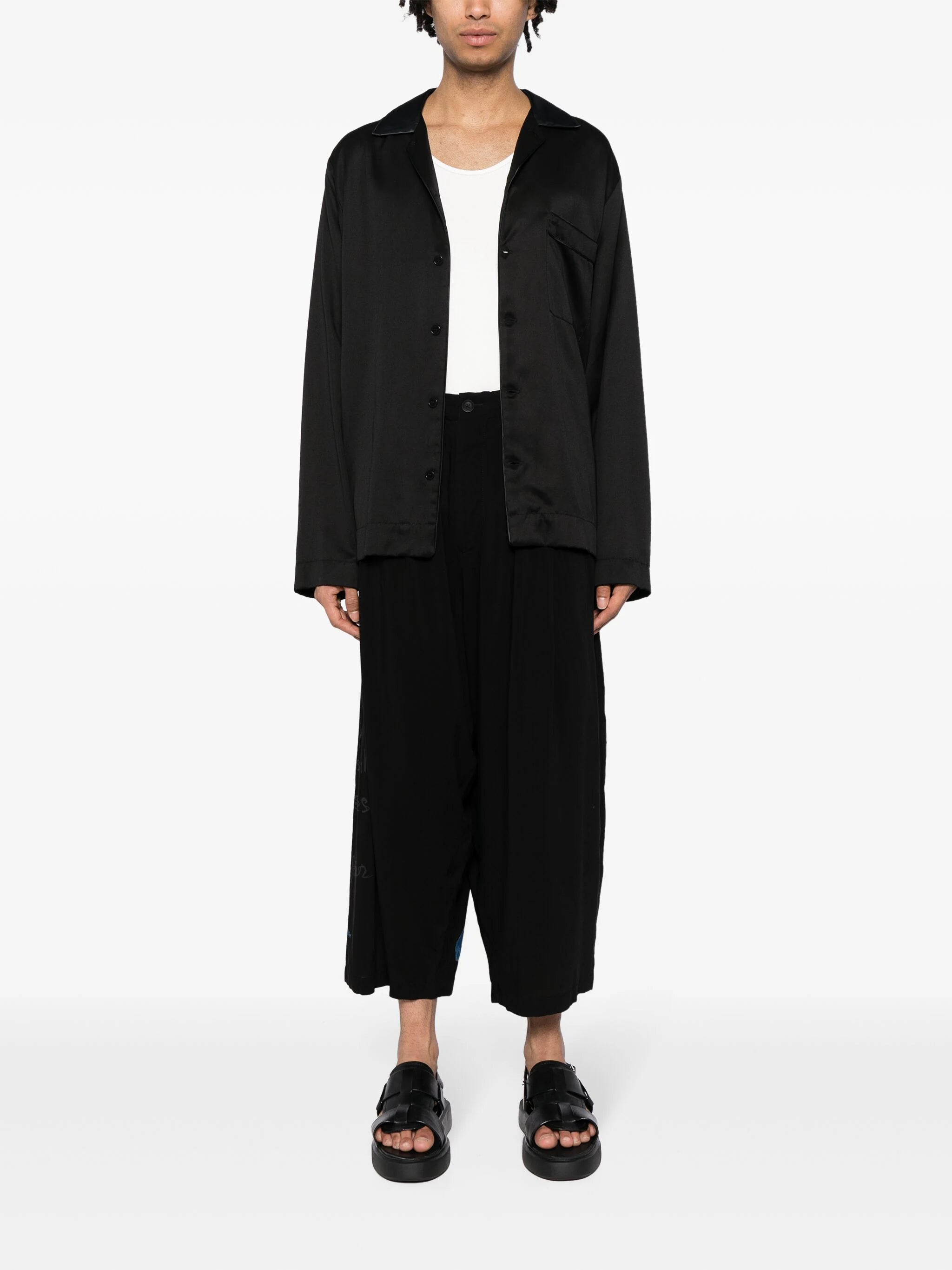 Shop Yohji Yamamoto Graphic-print Cropped Velvet Trousers