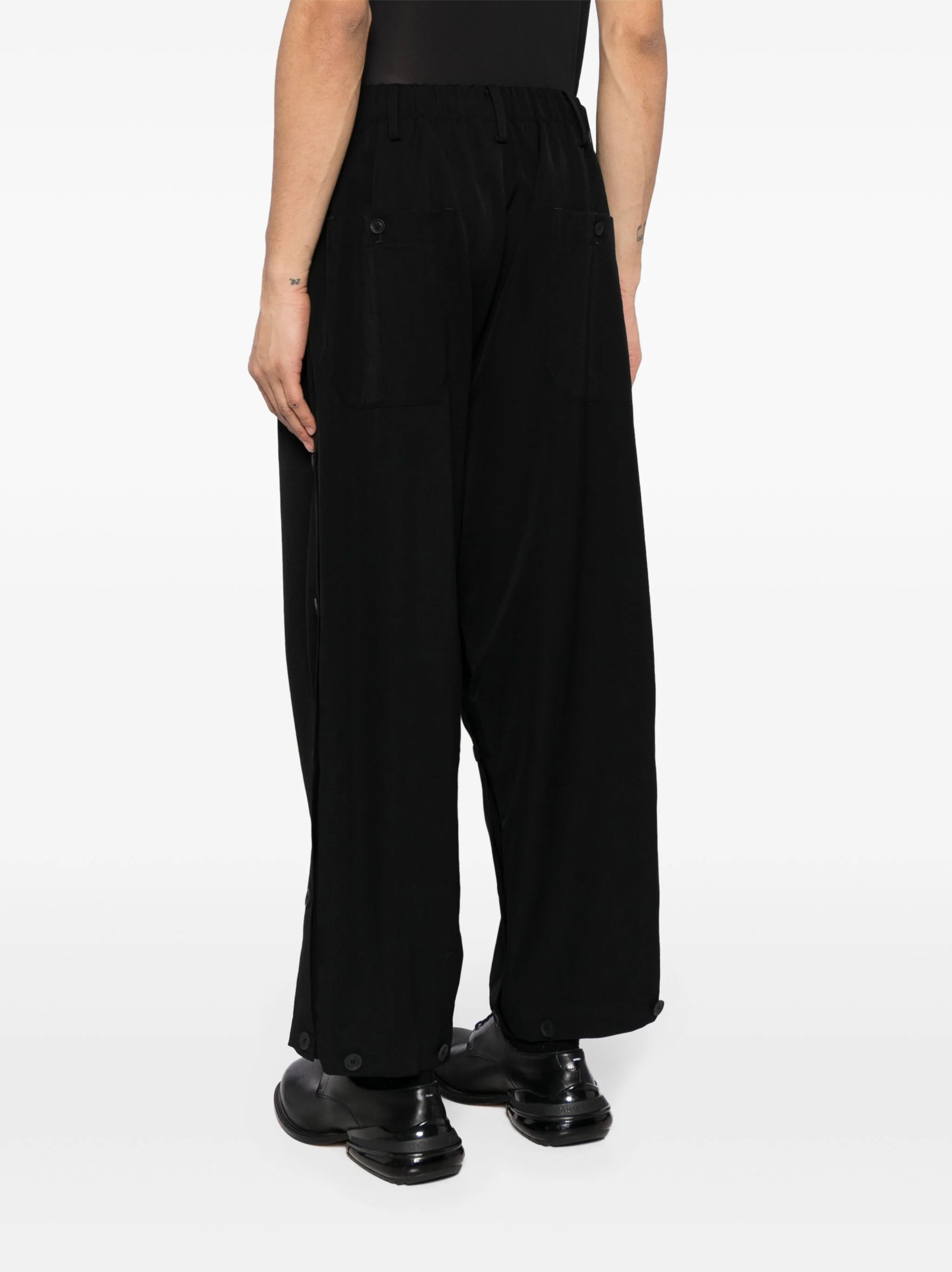 Shop Yohji Yamamoto Folded-waist Wide-leg Wool Trousers