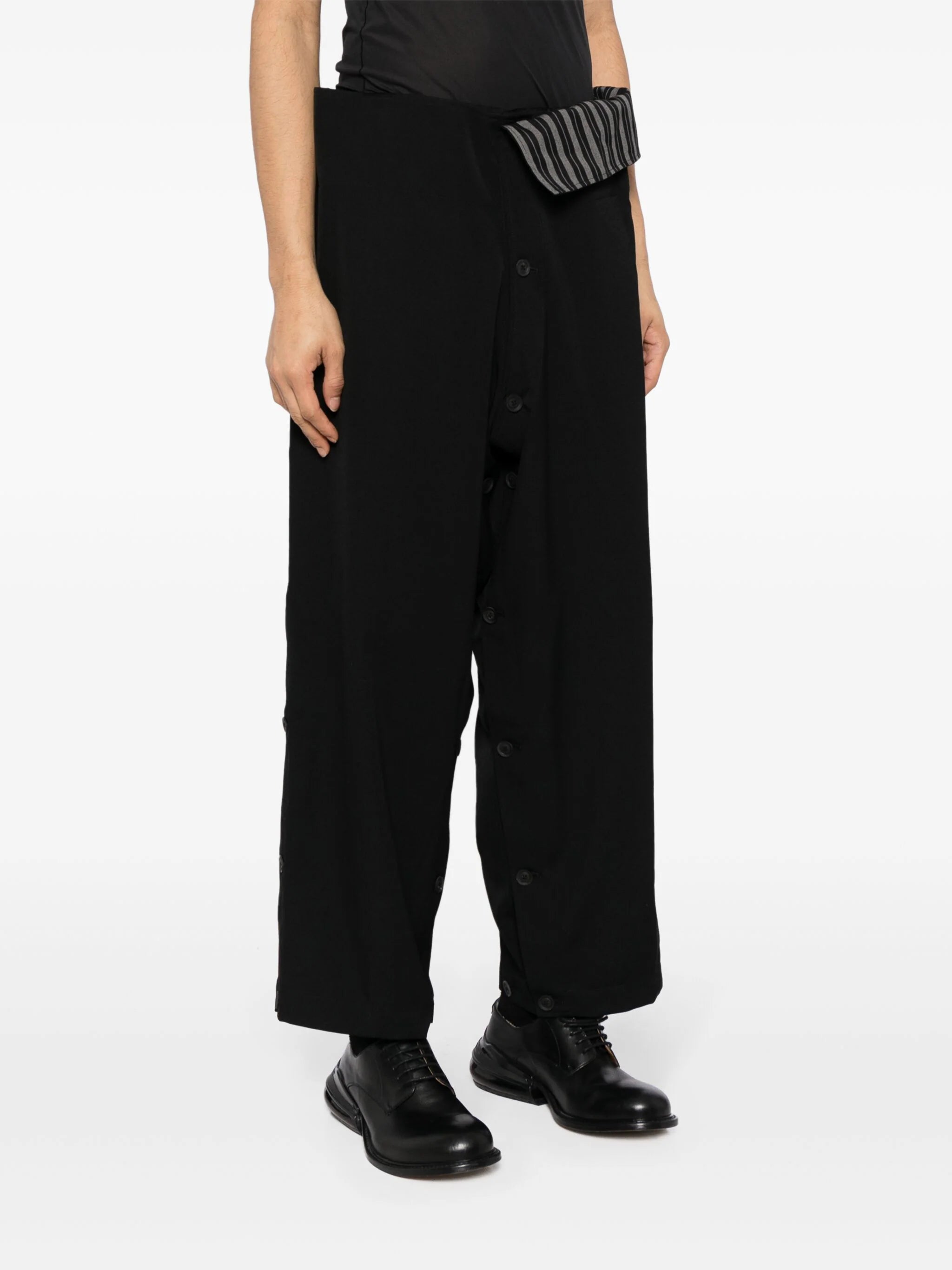 Shop Yohji Yamamoto Folded-waist Wide-leg Wool Trousers