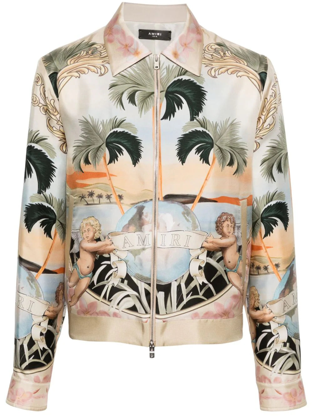 Shop Amiri Graphic-print Silk Bomber Jacket
