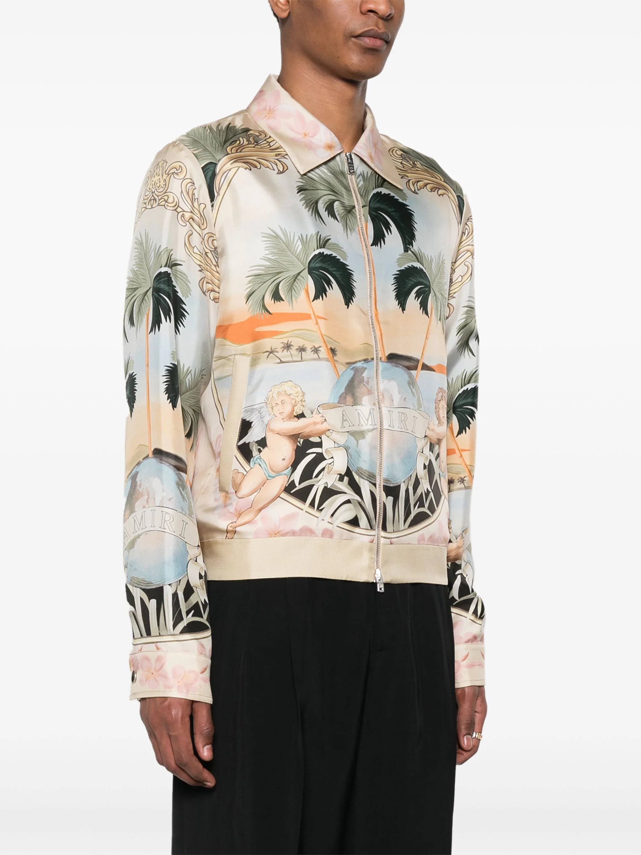 Shop Amiri Graphic-print Silk Bomber Jacket