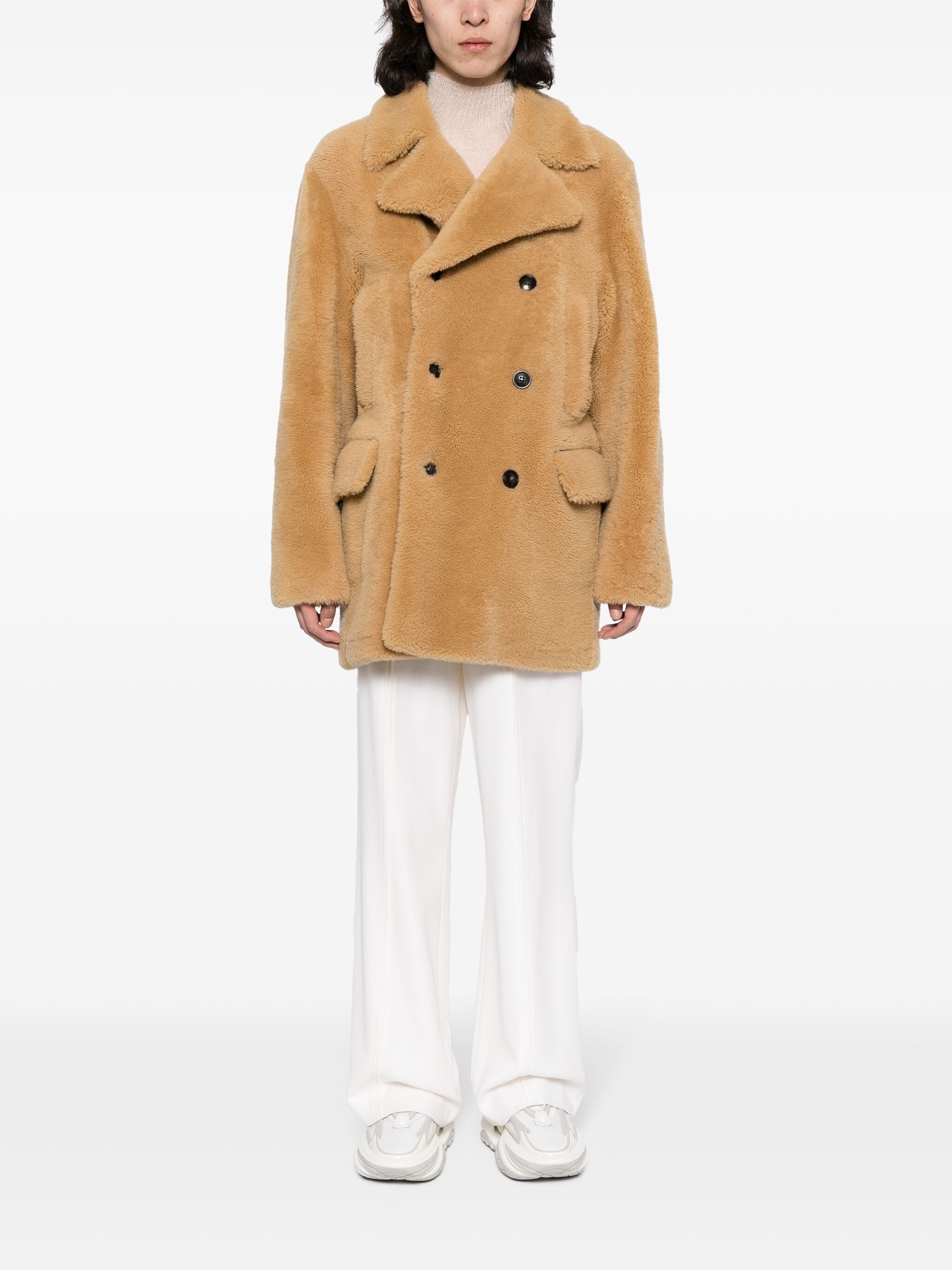 Shop Amiri Double-breasted Shearling Coat