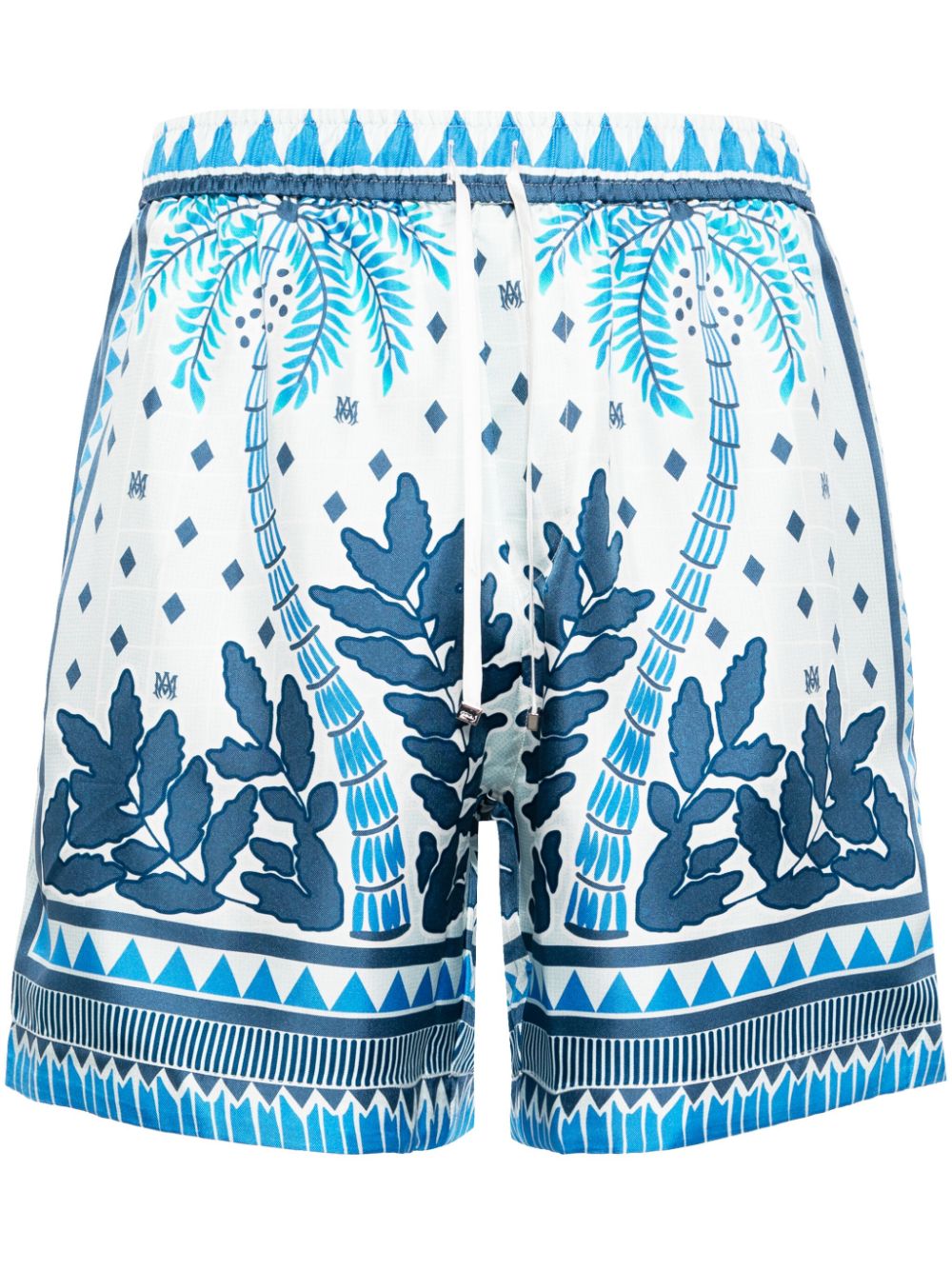 Shop Amiri Graphic-print Silk Shorts