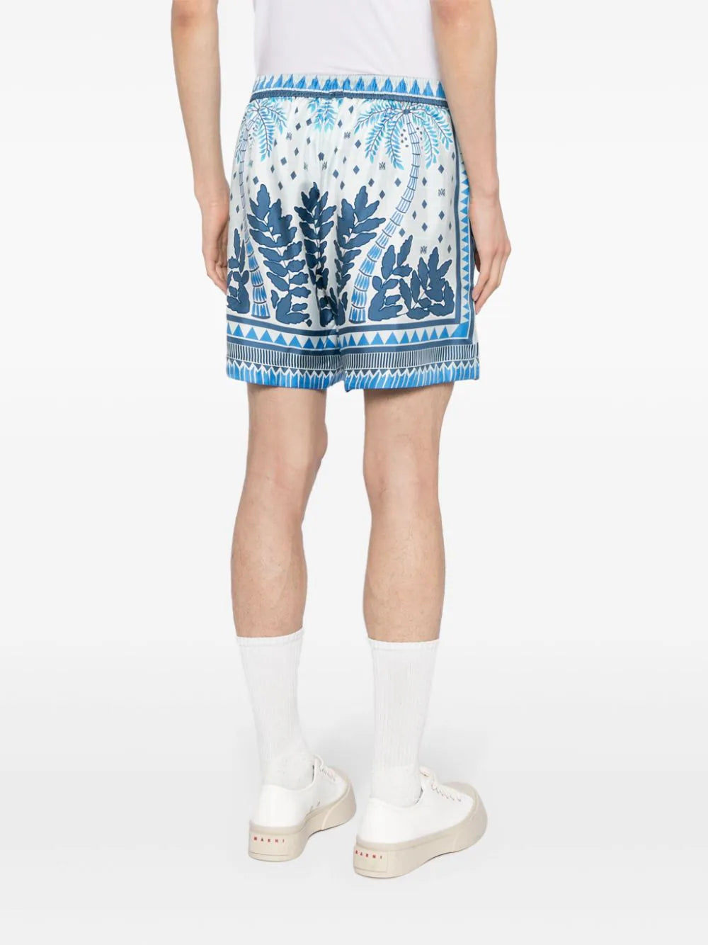 Shop Amiri Graphic-print Silk Shorts