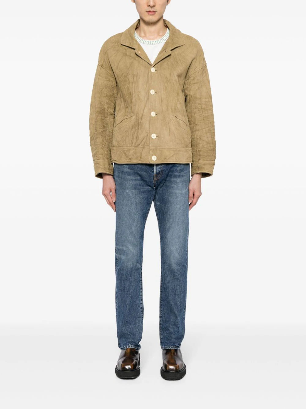 Shop Visvim Eton Leather Jacket