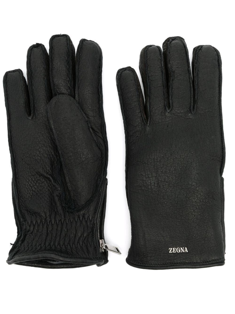 Shop Zegna Logo-lettering Leather Gloves