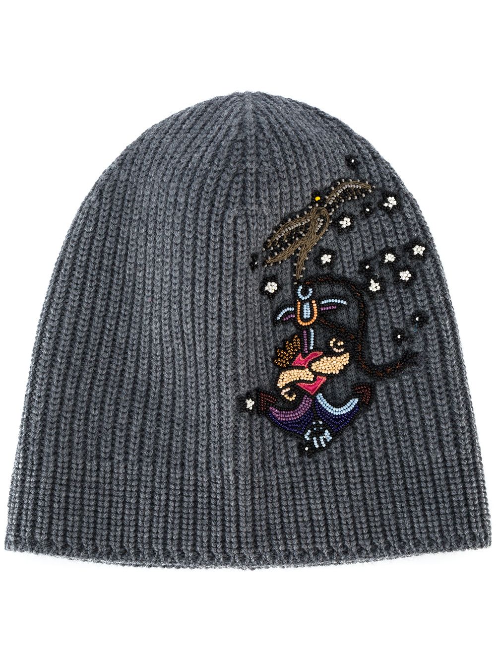 Shop Valentino Grey Embroidered Beanie