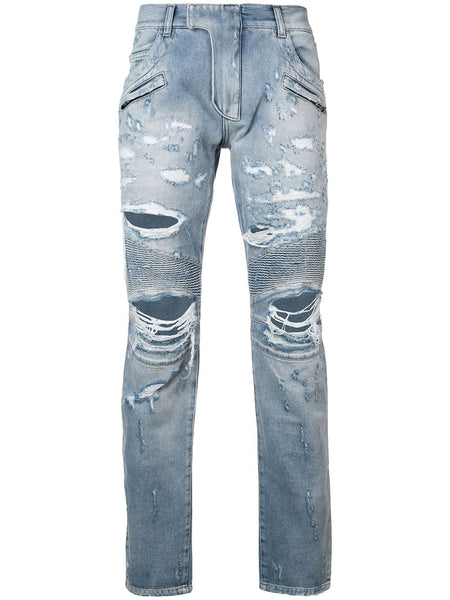 balmain ripped biker jeans
