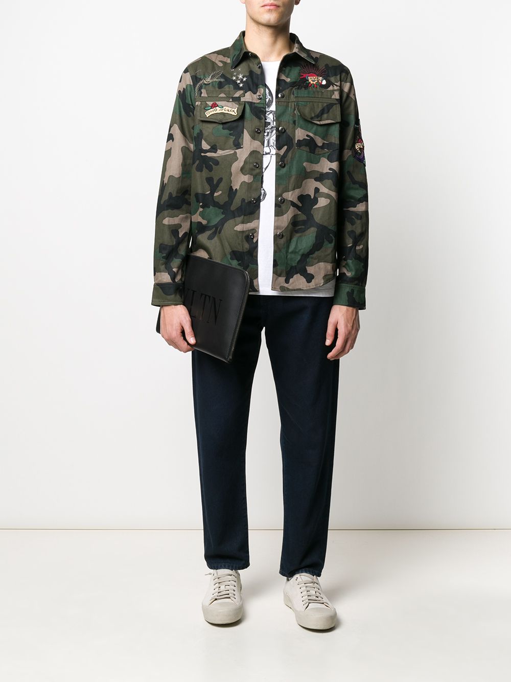 Shop Valentino Embroidered Camouflage Shirt