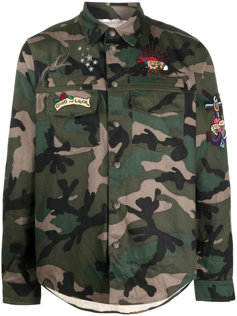 Shop Valentino Embroidered Camouflage Shirt