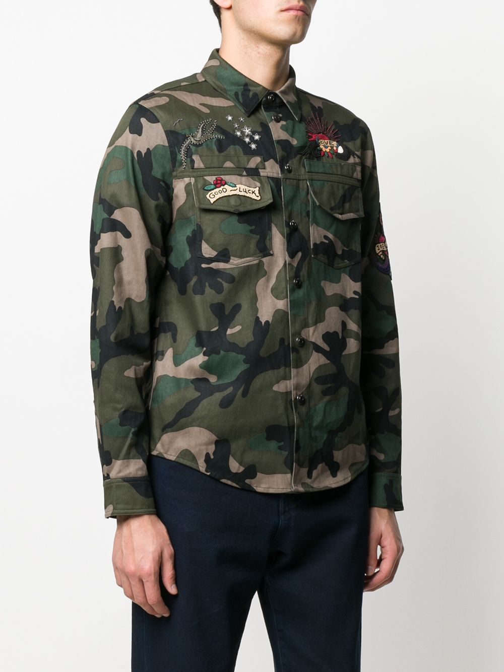Shop Valentino Embroidered Camouflage Shirt