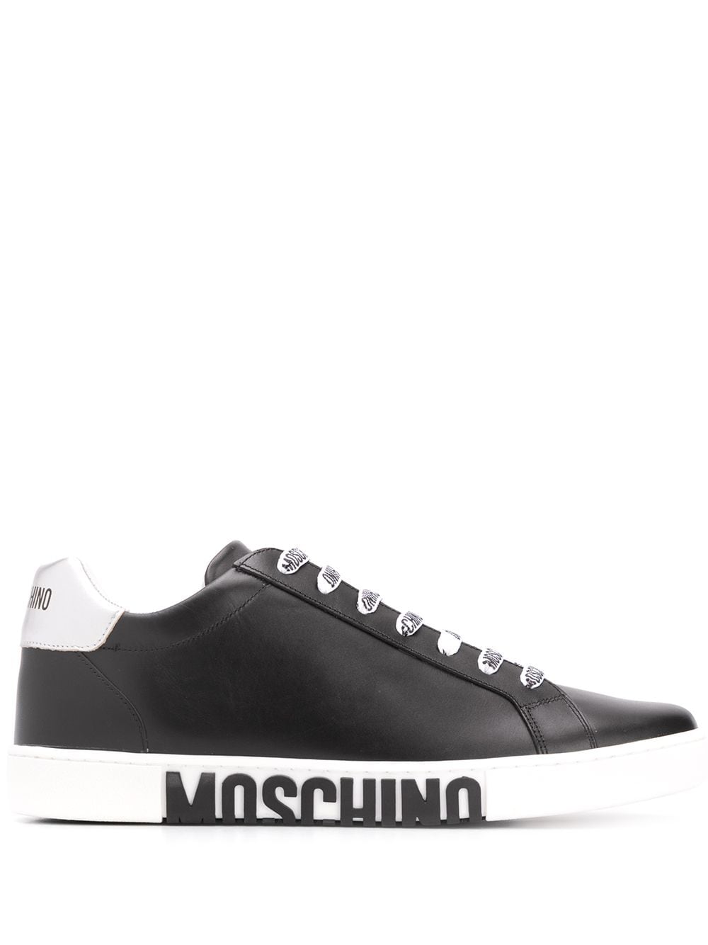 Shop Moschino Logo Leather Sneakers