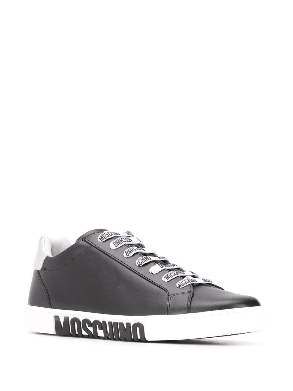 Shop Moschino Logo Leather Sneakers