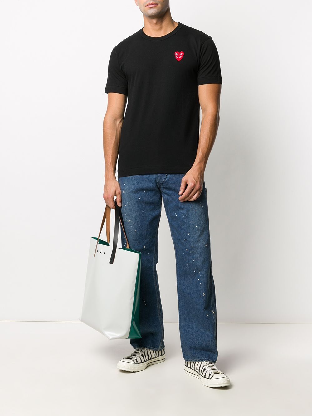 Shop Comme Des Garçons Play Embroidered-logo Cotton T-shirt
