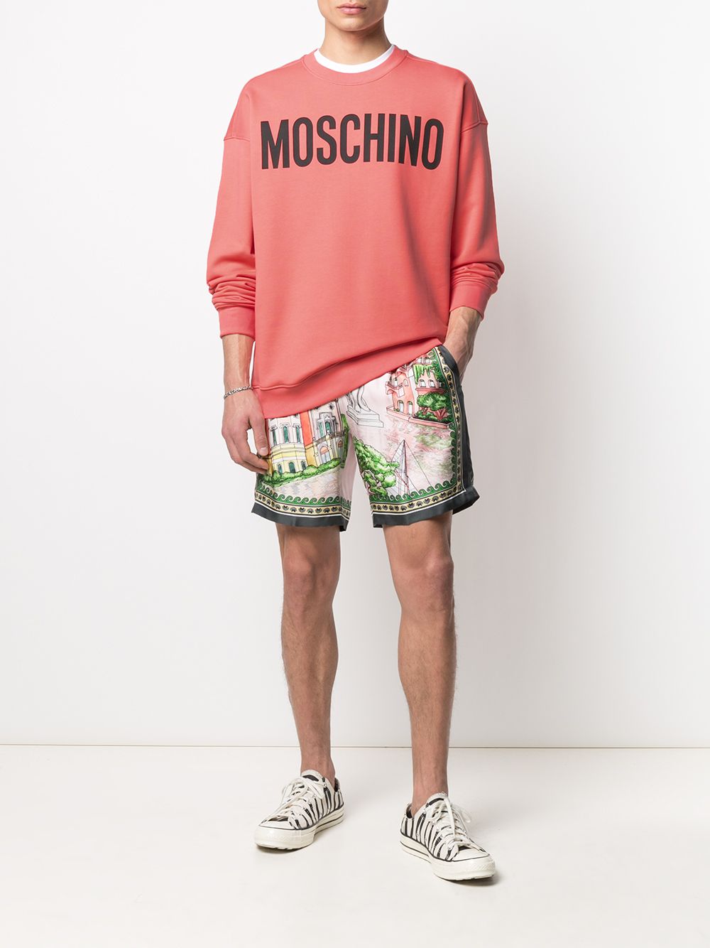 Shop Moschino Logo-print Crew-neck Sweatshirt