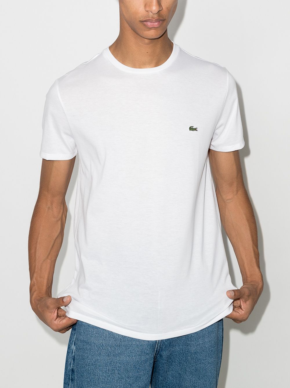 Shop Lacoste Logo-embroidered Crew-neck T-shirt