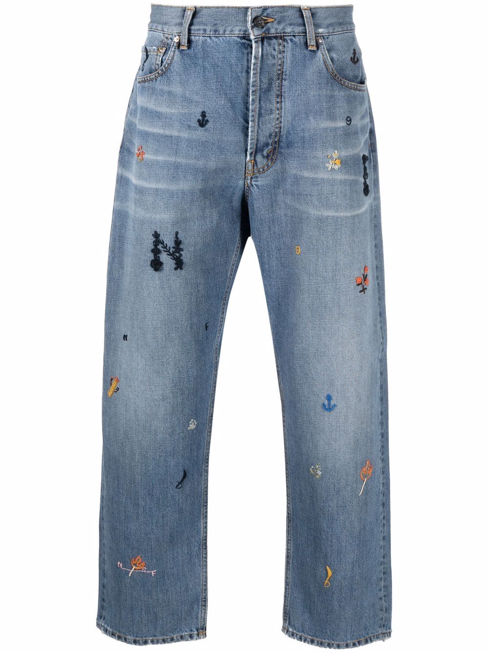 Shop Nick Fouquet Embroidered-motif Straight-leg Jeans