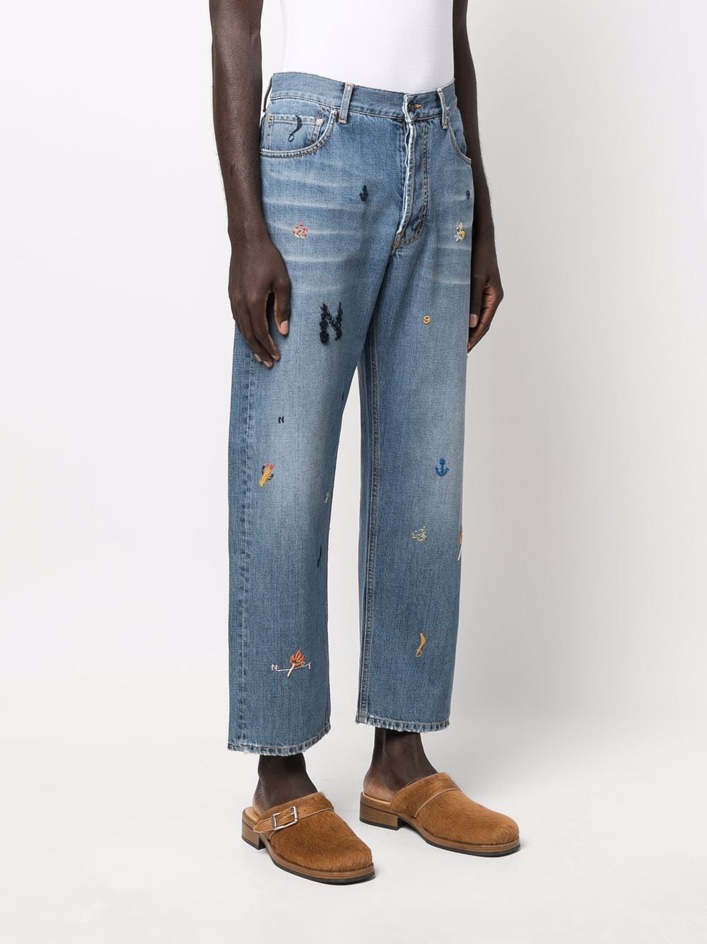 Shop Nick Fouquet Embroidered-motif Straight-leg Jeans