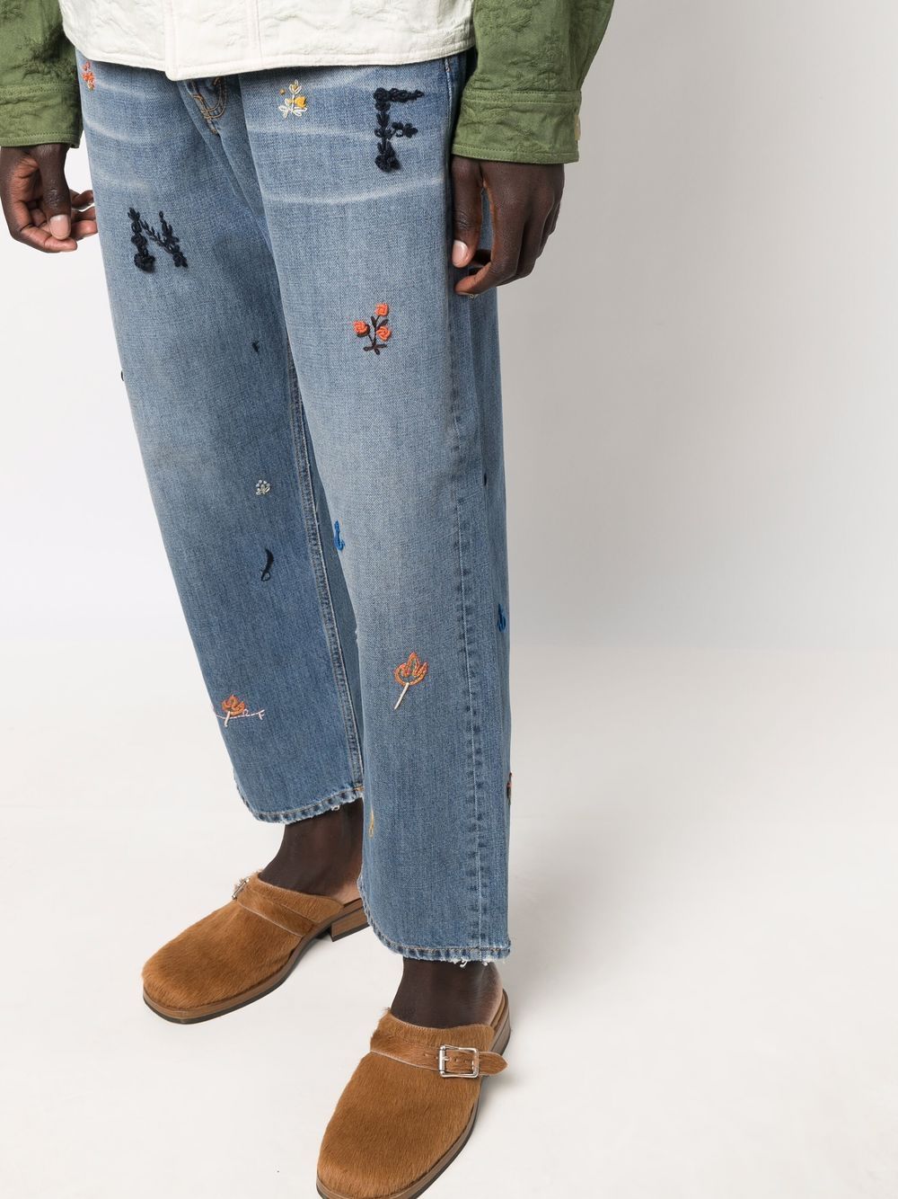 Shop Nick Fouquet Embroidered-motif Straight-leg Jeans