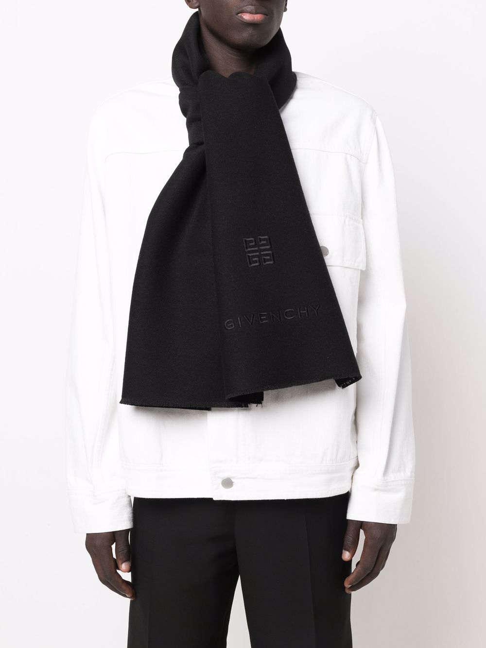 Shop Givenchy Greca-embroidered Wool-cashmere Scarf