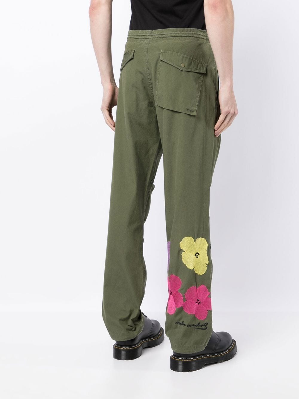 Shop Maharishi Embroidered Floral Straight-leg Trousers