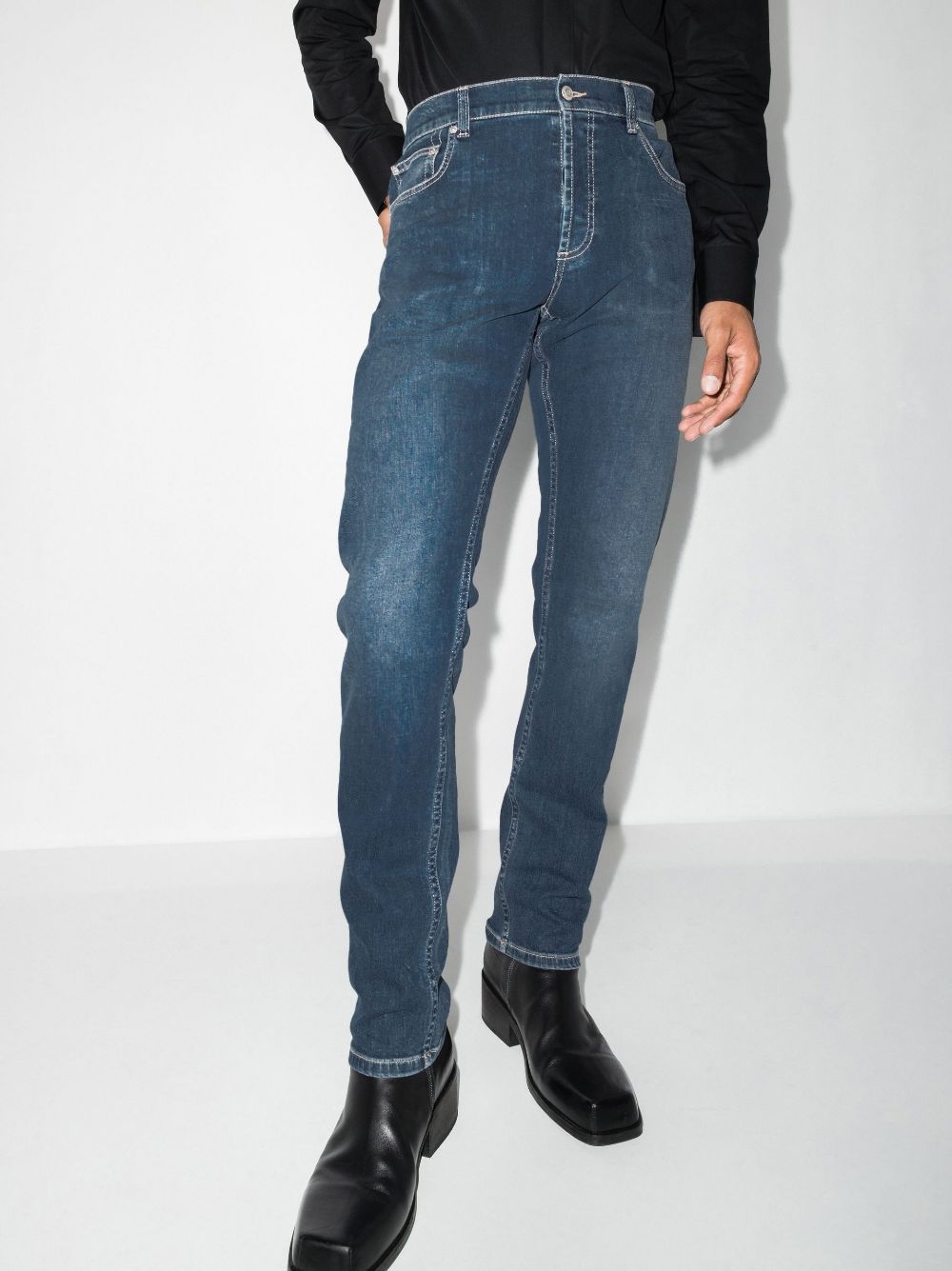 Shop Alexander Mcqueen Embroidered-logo Straight-leg Jeans