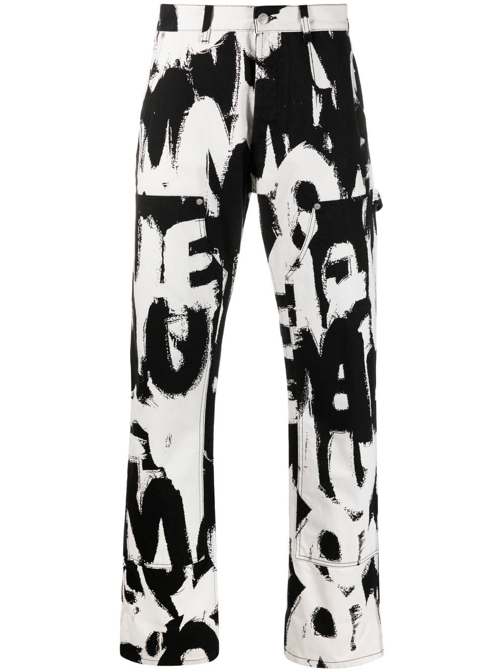 Shop Alexander Mcqueen Graffiti-print Straight-leg Jeans