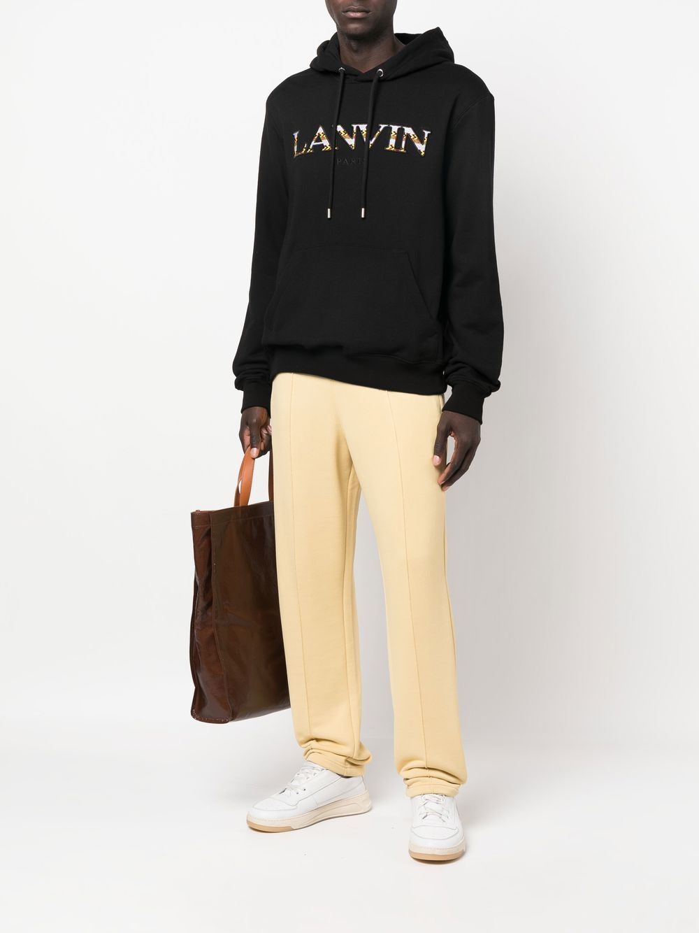Shop Lanvin Embroidered-logo Pouch-pocket Hoodie