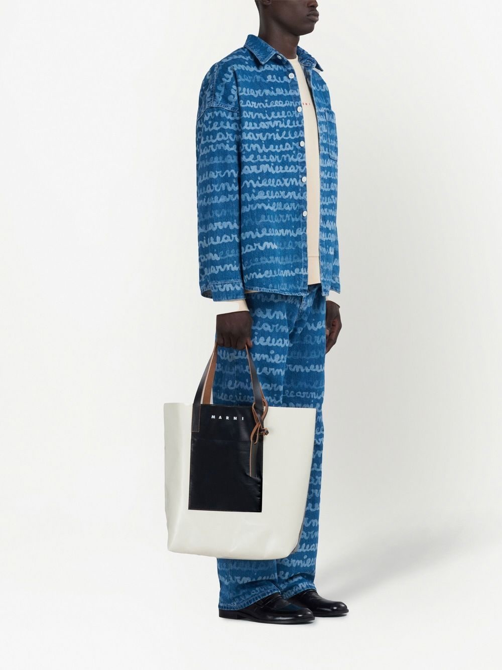 Shop Marni Handwriting-print Denim Shirt