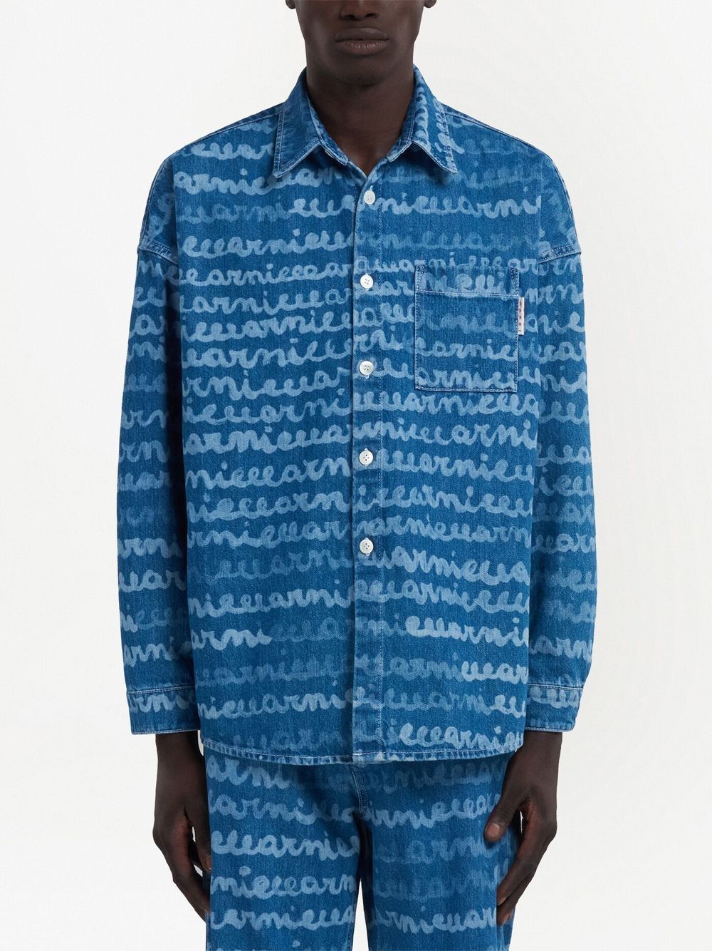 Shop Marni Handwriting-print Denim Shirt