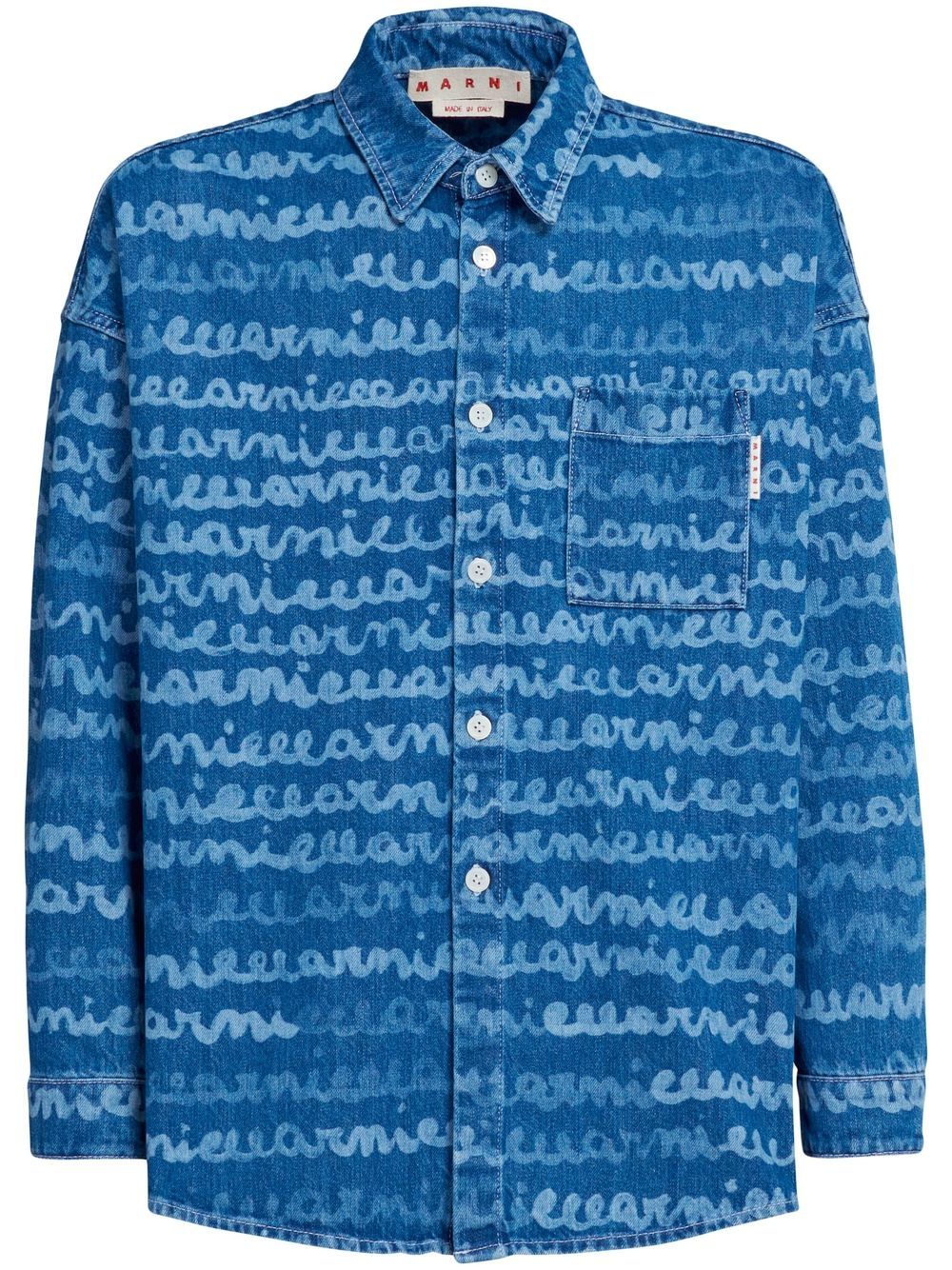 Shop Marni Handwriting-print Denim Shirt