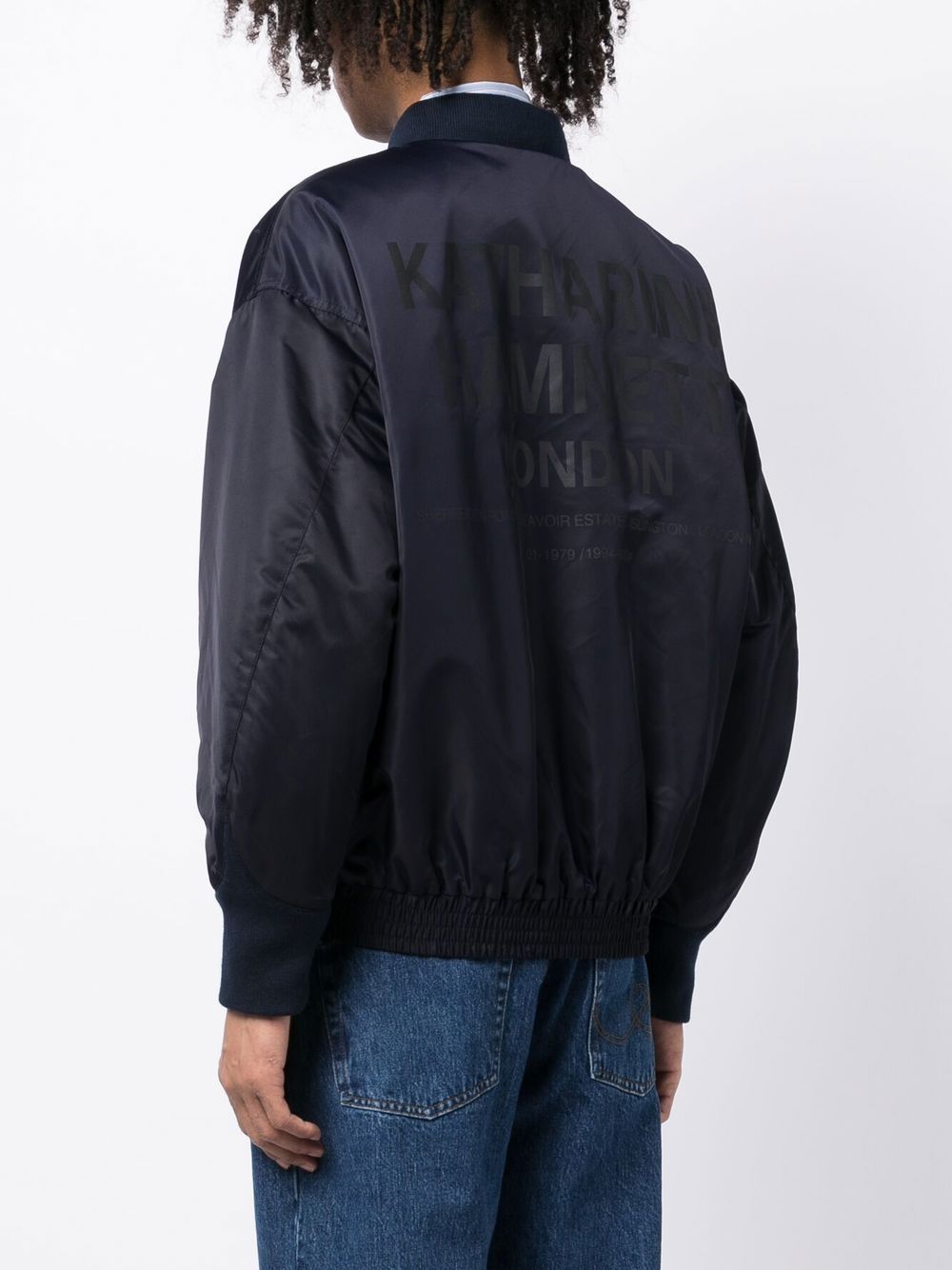 Shop Neighborhood Graphic-print Embroidered Navy Bomber Jacket