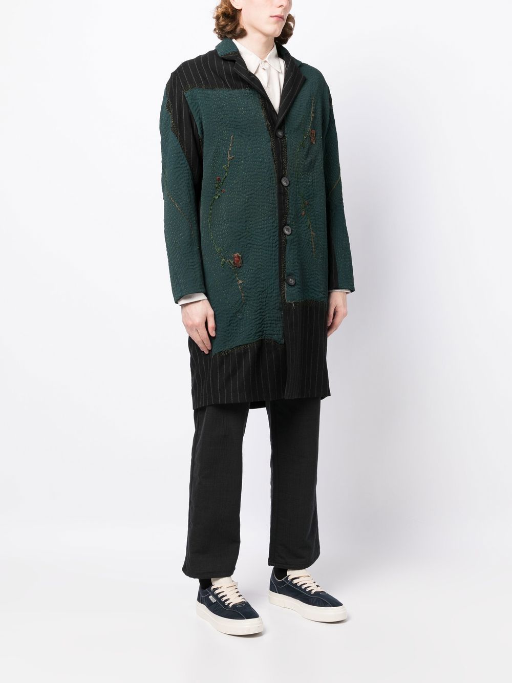 Shop By Walid Gil Floral-embroidered Pinstripe Coat