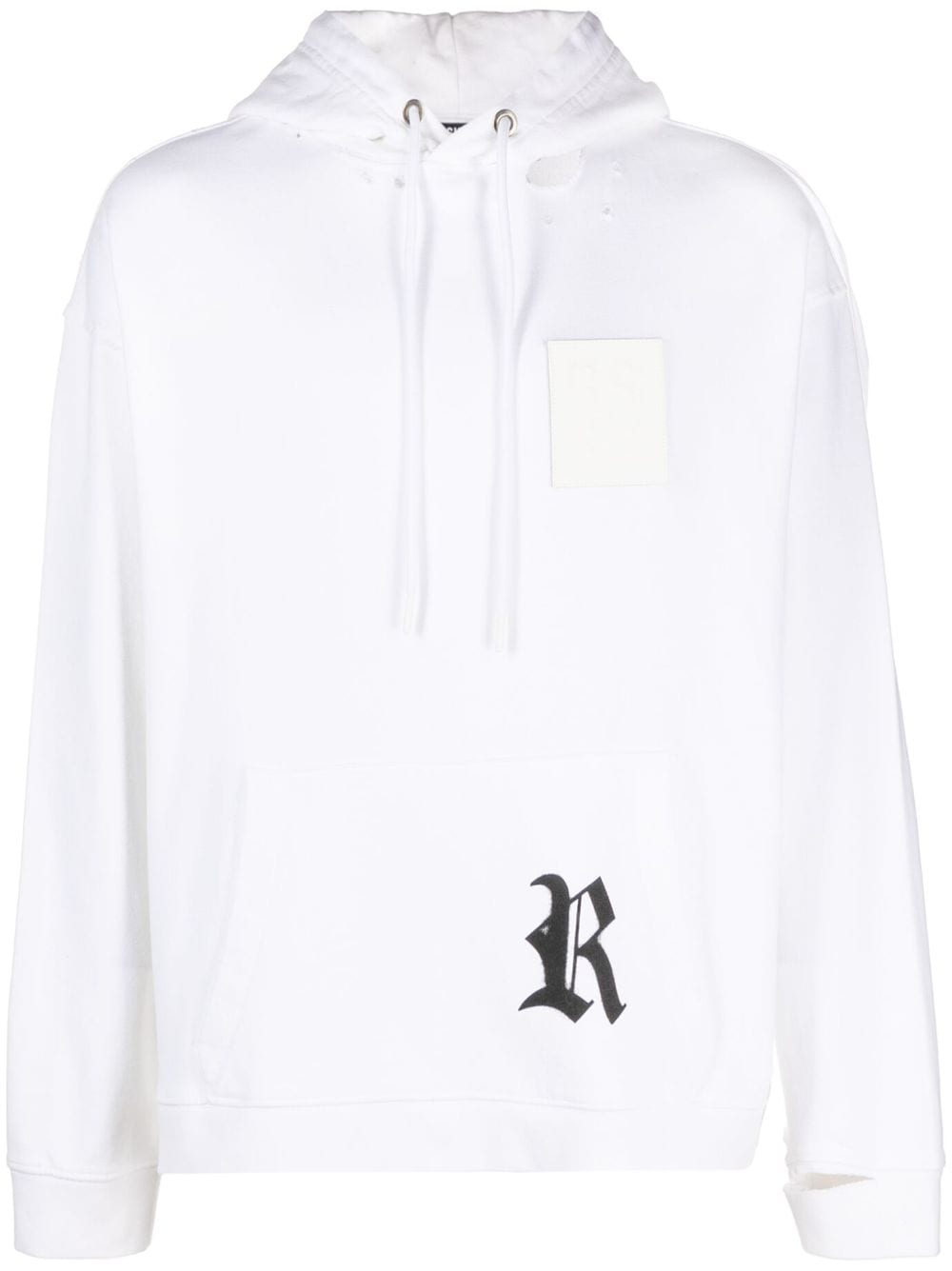 Shop Raf Simons Logo Patch Ripped Hoodie