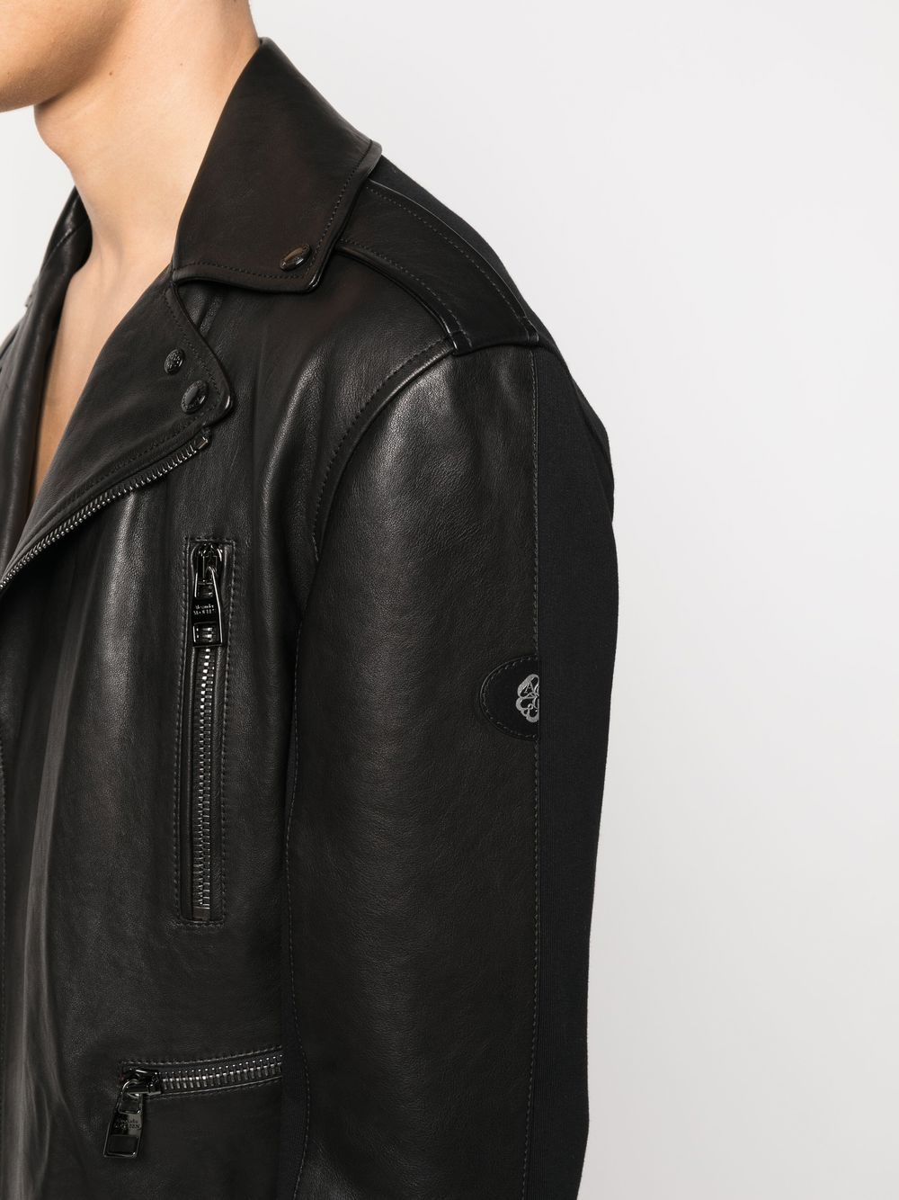 Shop Alexander Mcqueen Leather-trim Biker Jacket