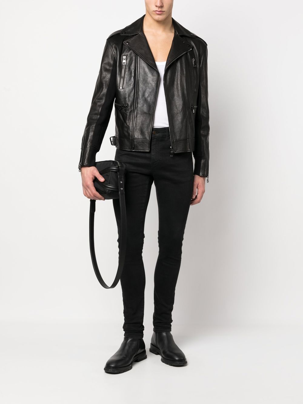 Shop Alexander Mcqueen Leather-trim Biker Jacket