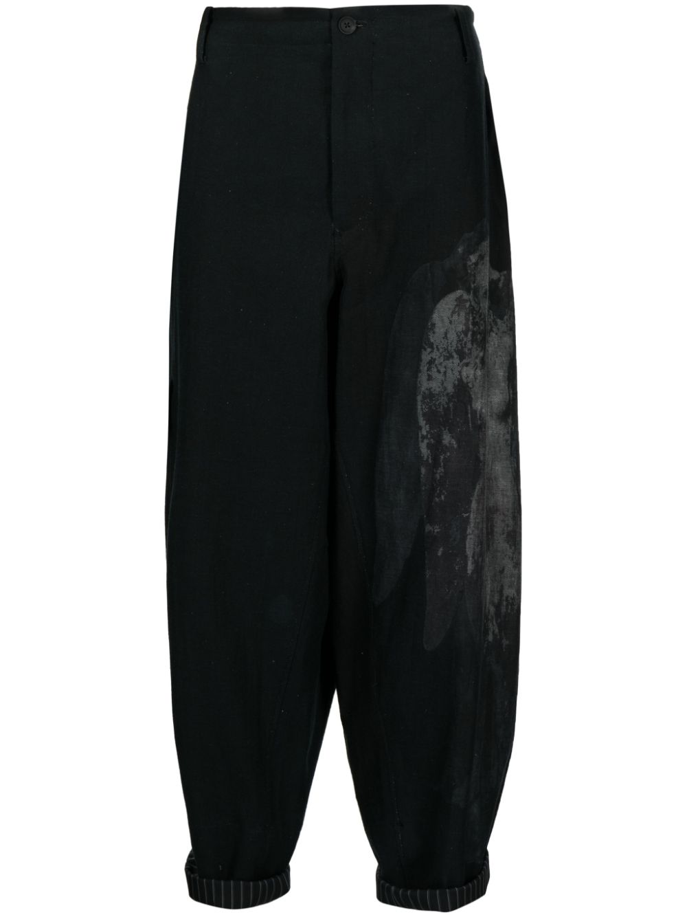 Shop Yohji Yamamoto Graphic-print Drop-crotch Trousers