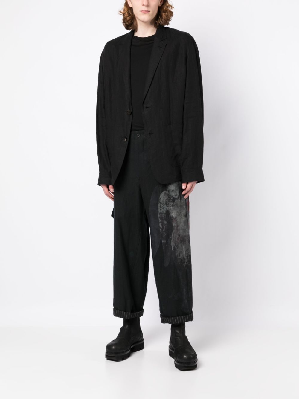 Shop Yohji Yamamoto Graphic-print Drop-crotch Trousers